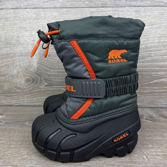 Sorel Flurry Toddler Boy Sz6 Gray Olive Orange Warm Lined Waterproof Winter Boot - Picture 3 of 10